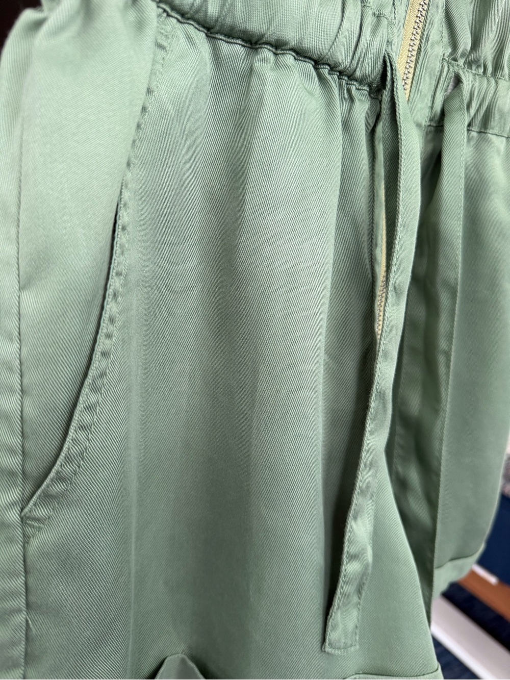 Sage Green Utility Romper| Size 10 |Zip Front |Drawstring Waist - Picture 6 of 12